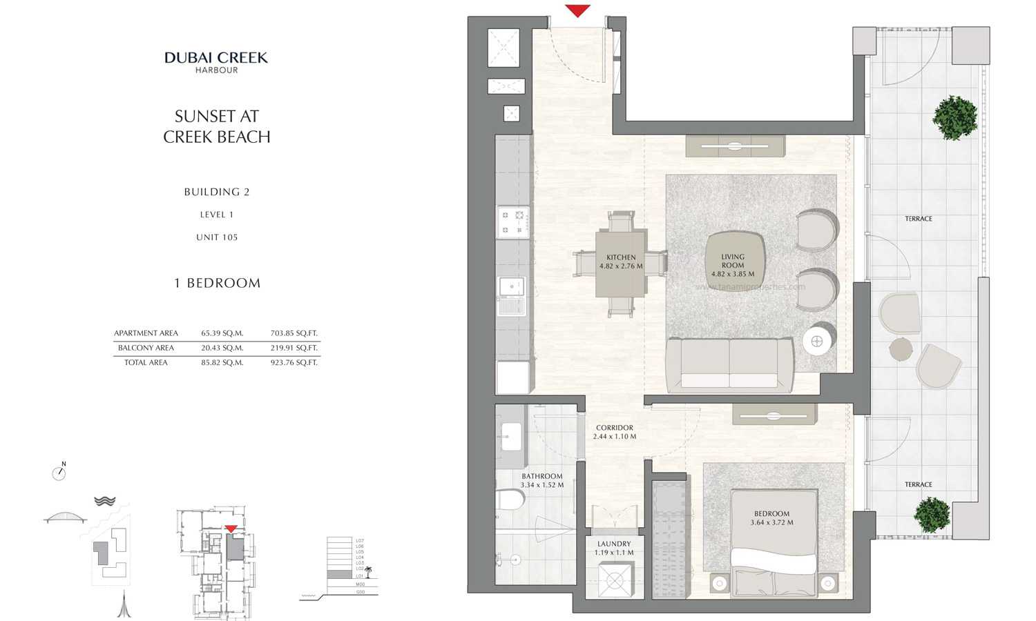Building 2 - 1 Bedroom Level 1 Unit 105, Size 923.76 sq ft